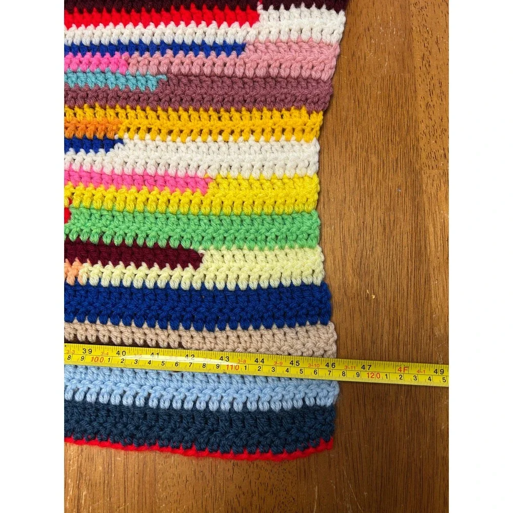 Boho Eclectic‎ Handmade Crochet Multicolor Scrap Yarn Table Runner Throw 48x20